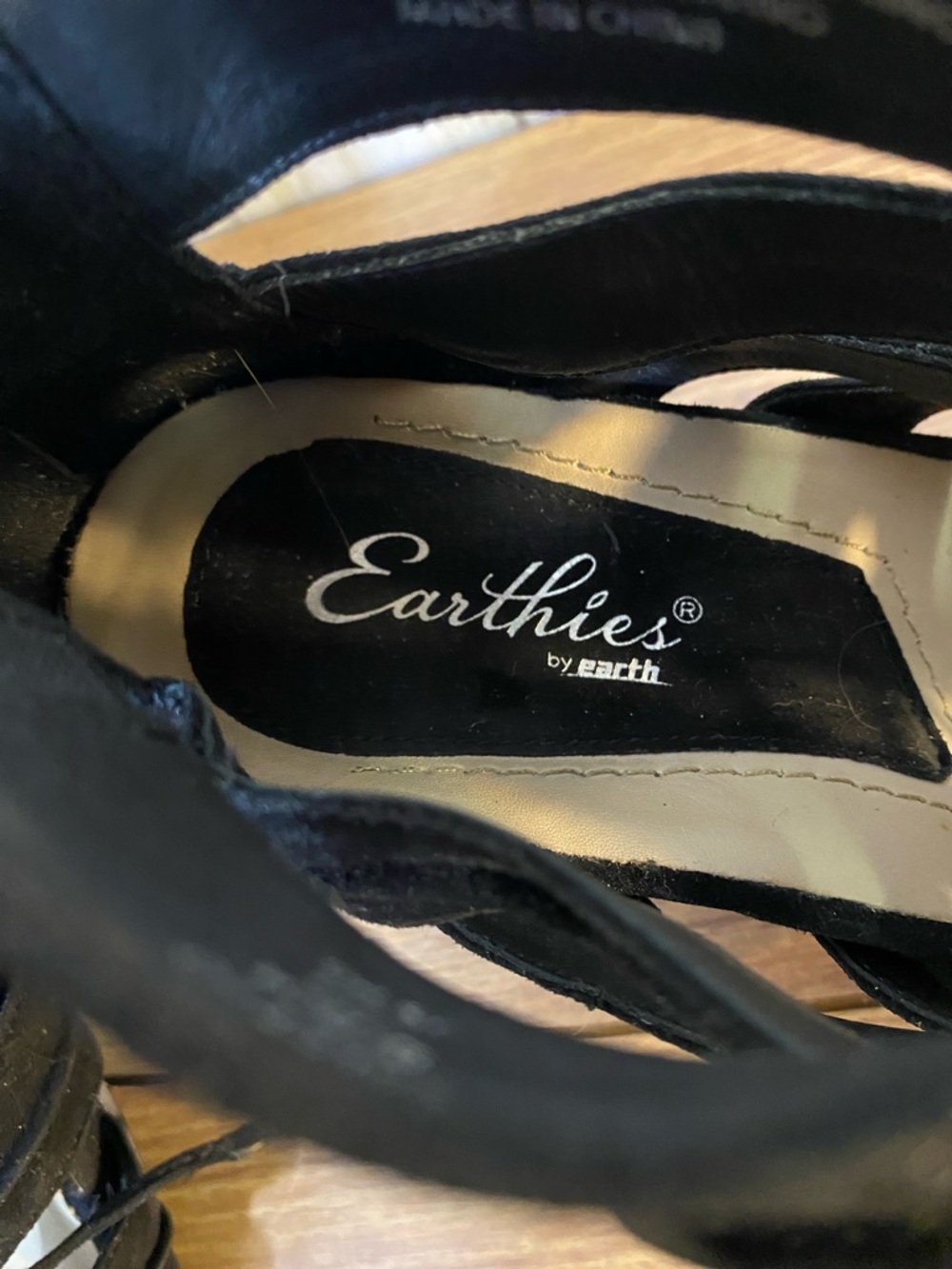 Earthies Black Suede Lace-Up Strappy Block Heel Sandals - Picture 2 of 5